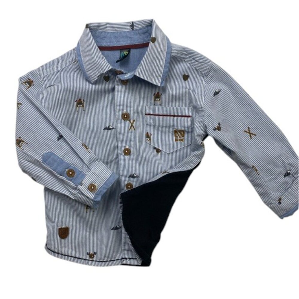 Nano Stripe Ski Mountain Button-Down Shirt size 9 Months